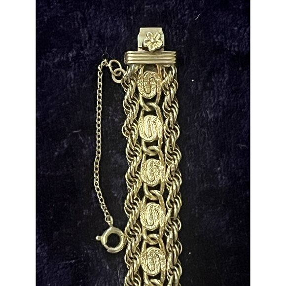 Winard 12K GF Gold Filled Yellow Double Rope Chain Bracelet Medallion 7” 18g - Picture 7 of 12